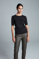 Strick | Top | Halbarm | Baumwollstrick | Kie | Deep Black