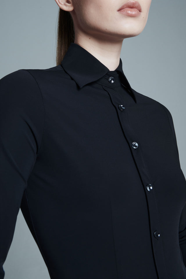 Button-up Travel Jersey Shirt | Ayaka | deep black