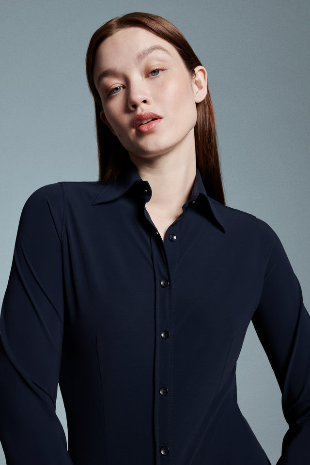 Button-up Travel Jersey Shirt | Ayaka | deep black