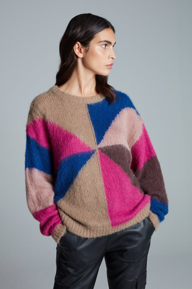 Alpaca | Sweater | Gyada | Intarsia Kobalt-Pink