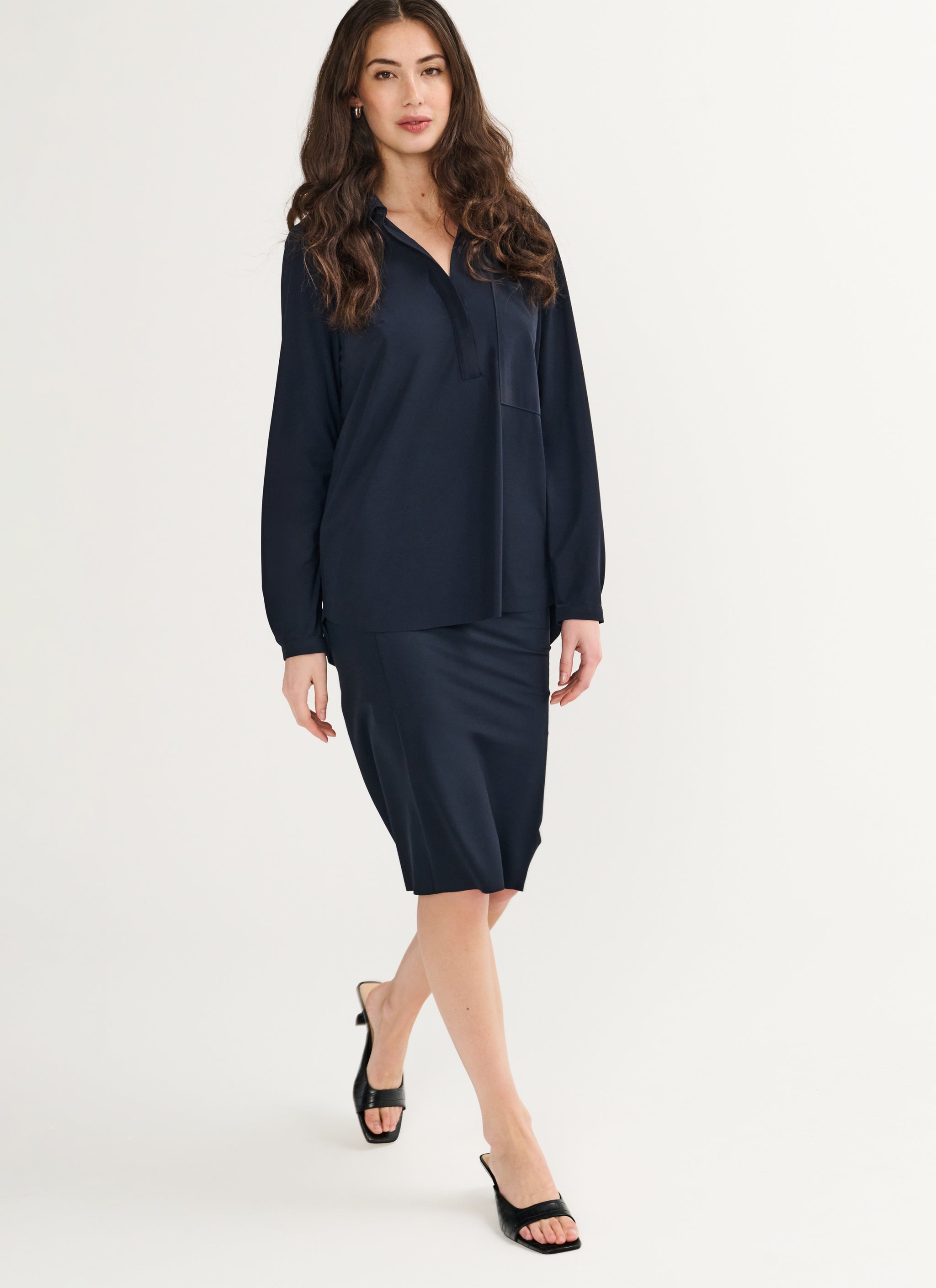 Leichte Travel Jersey Bluse | Kaemi | schwarz blau