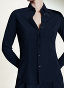 Bluse | Button-up | Reise-Jersey | Ayaka | Schwarz Blau