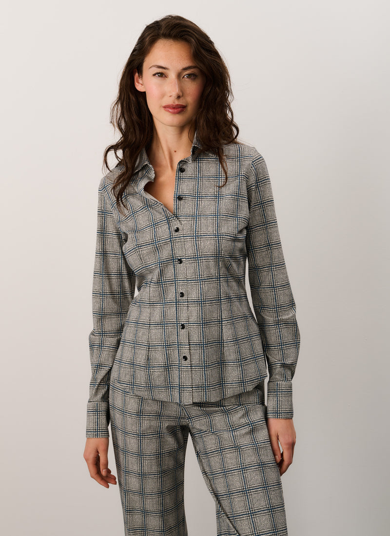 Button-up | Regular Travel Print | Ayaka Closed Print | Grey/ Blue Check