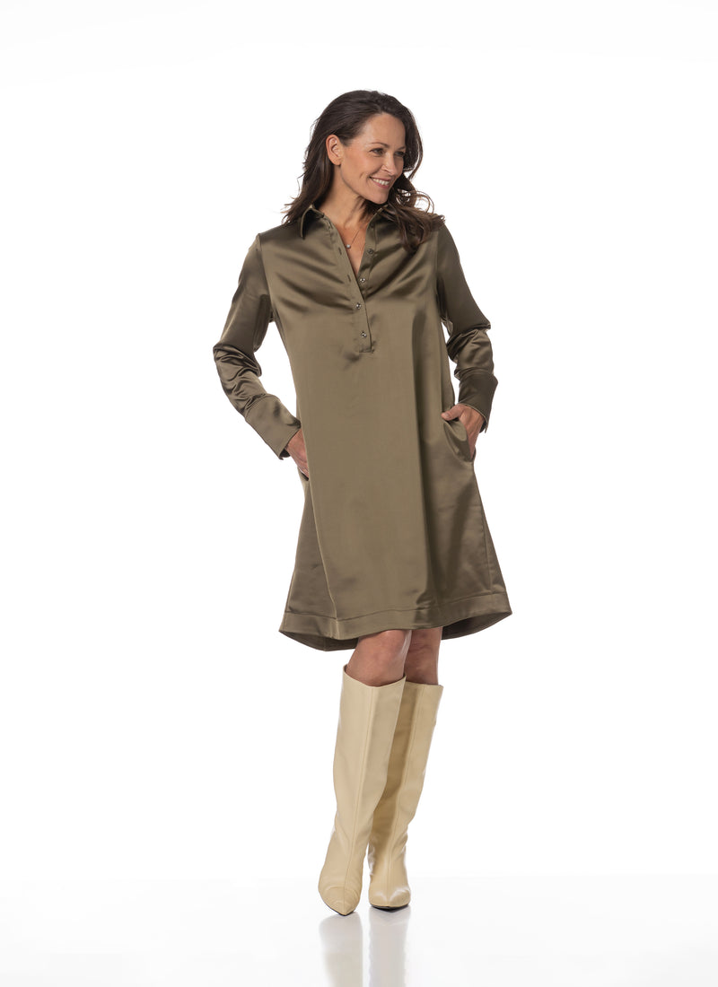 Kleid | Heavy Satin Stretch | Renka | Olive Satin