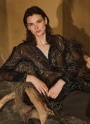 Bluse | Viskose-Crêpe | Hatyma | braun-blaues Paisley