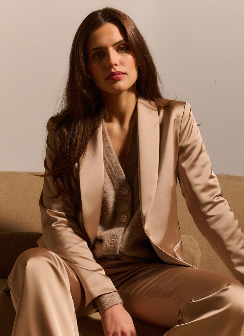 Blazer | Schwerer Satin-Stretch | Rokuro | Champagne