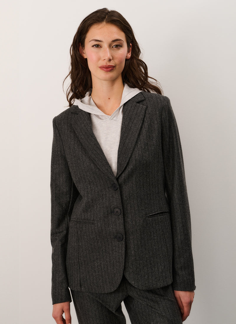 Blazer | Jersey Wool Blend | Woky | Antra/Black Stripe