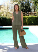 Pants | Linen | Hirsako | Olive linen