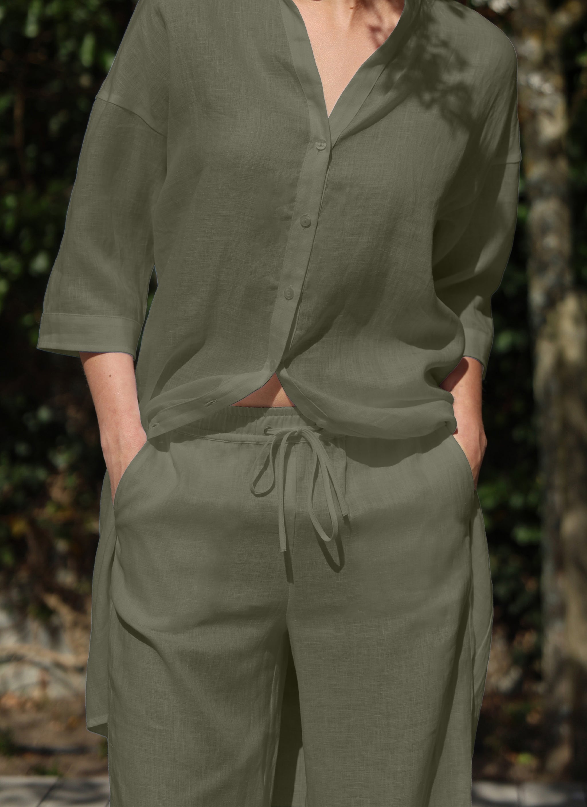 Pants | Linen | Hirsako | Olive linen