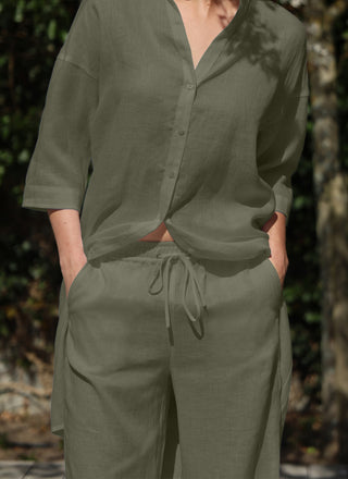 Pants | Linen | Hirsako | Olive linen