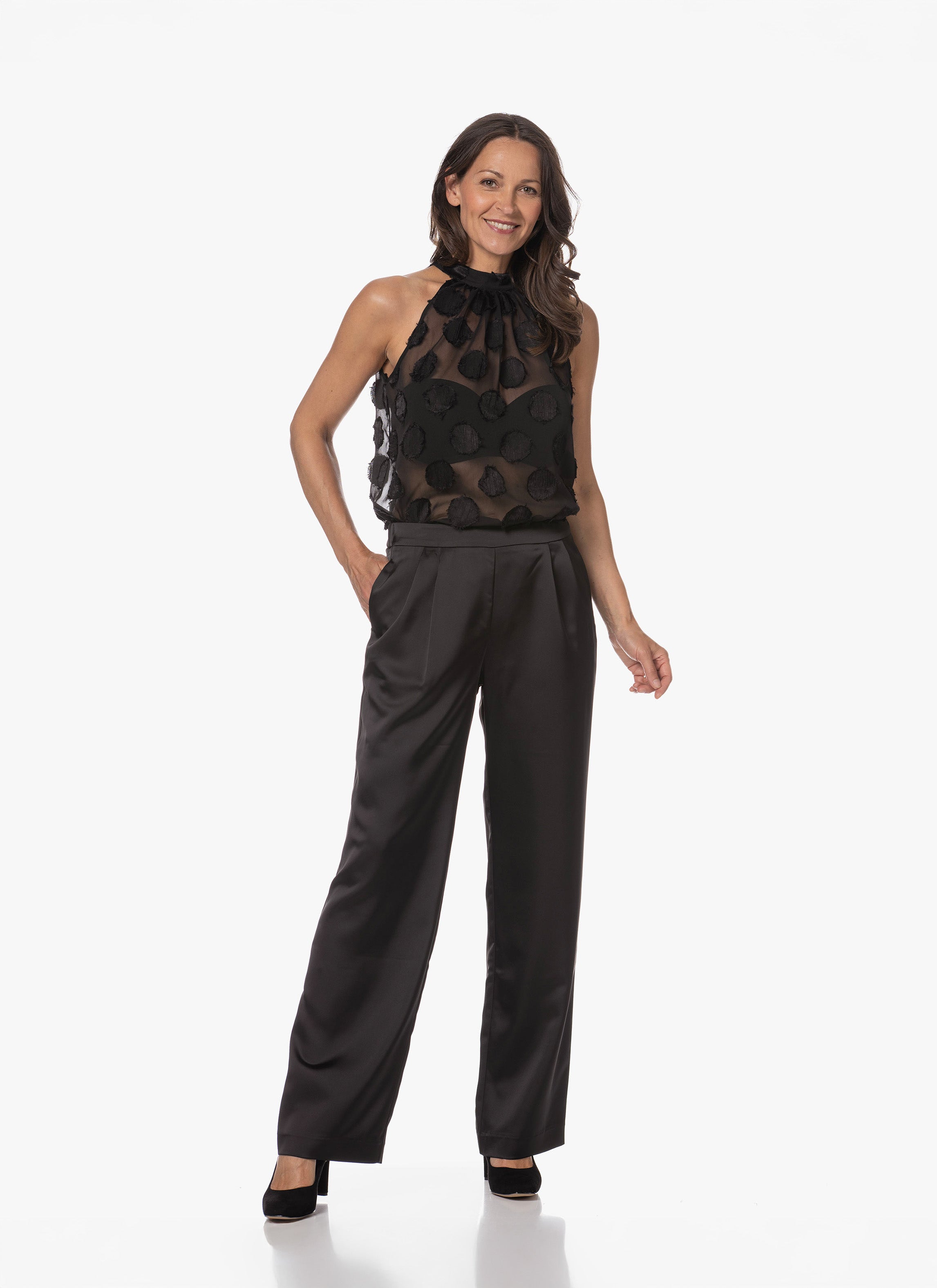 yo BIOTOP Silk pants ブラック BIOTOP(ビオトープ) / 【yo BIOTOP】High waist slacks (パンツ