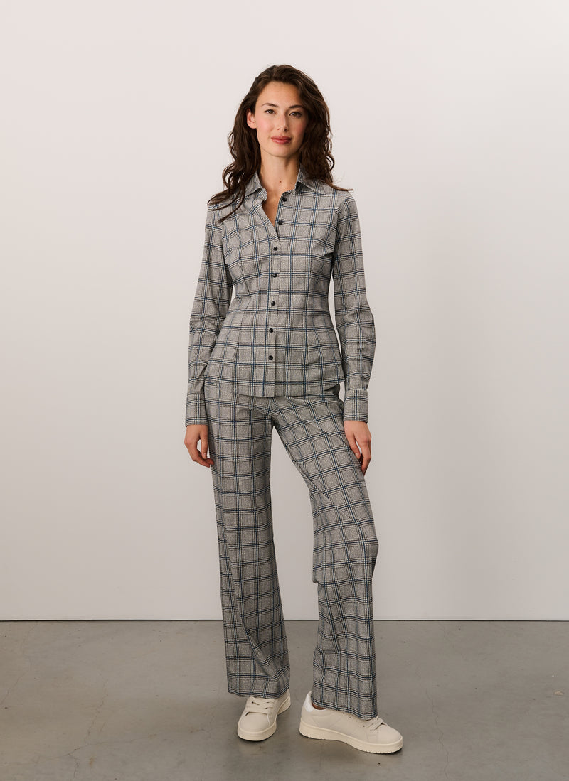 Pants | Travel Jersey | Masami Dessin | Grey/ Blue Check