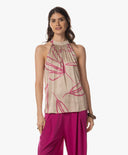 Top | Viscose Polyester | Wakaba Dessin | pinstripe petal