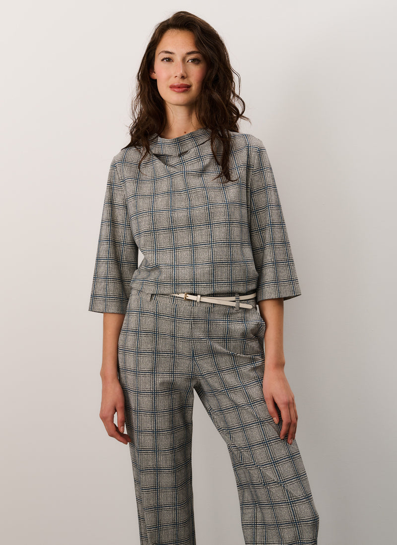 Top | Regular Travel Print | Wasan Print | Grey/ Blue Check