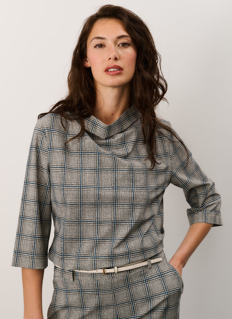 Top | Regular Travel Print | Wasan Print | Grey/ Blue Check