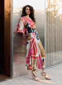 Skirt | Satin Viscose Dessin | Mitsuki | Colorfull Blocks